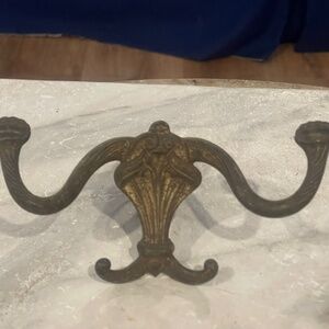 2 Antique Victorian Style Metal Coat Hat Hangers with Double Hooks ~ 8 Inches